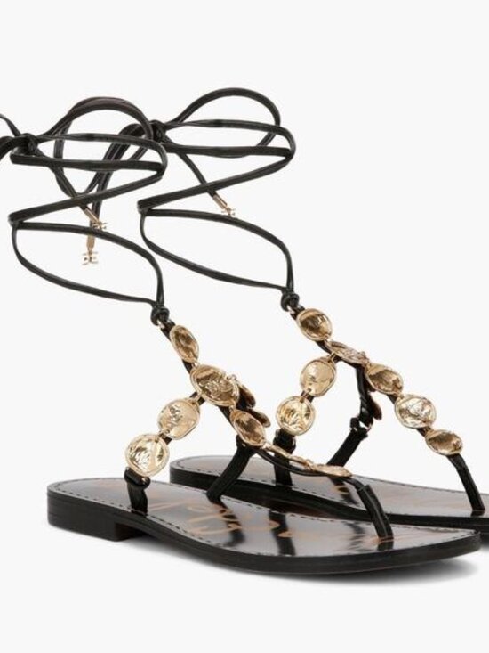 Sam Edelman Deirdre Strappy Ankle Wrap Sandals 8.5 NWT Black Gold Ankle Tie